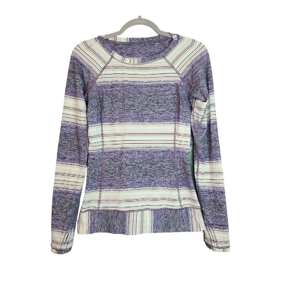 lululemon athletica Tops - Lululemon Race your Pace Long Sleeve Osaka Stripe Heathered Black Grape Size 4